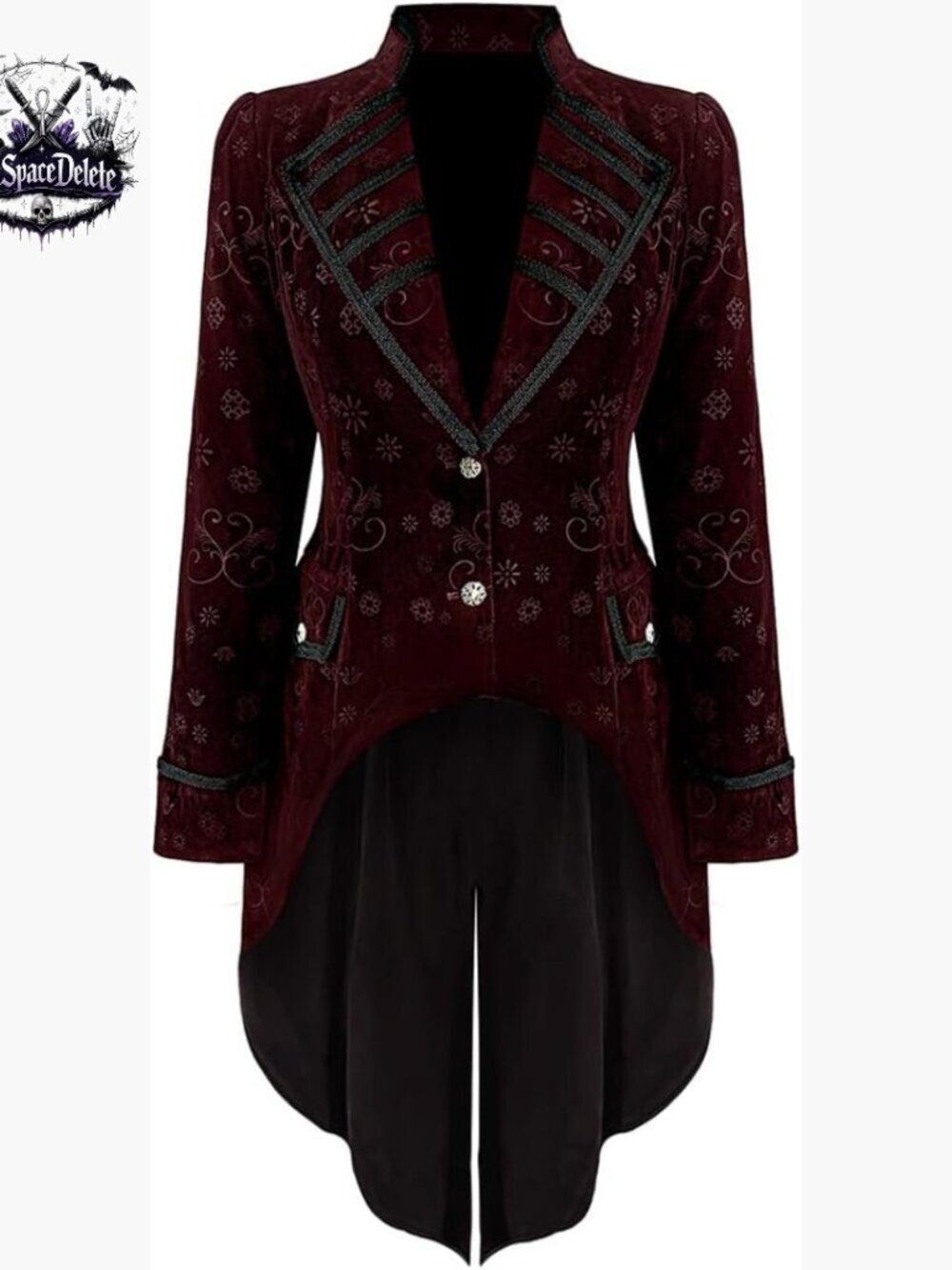 Medieval Gothic Velvet Coat Half Sleeve Zipper Formal Casual Costume